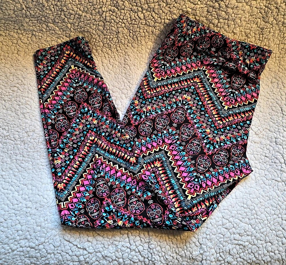 No Boundaries Sugar Skull Leggings in Black & Pink  XXL/2XG (19)